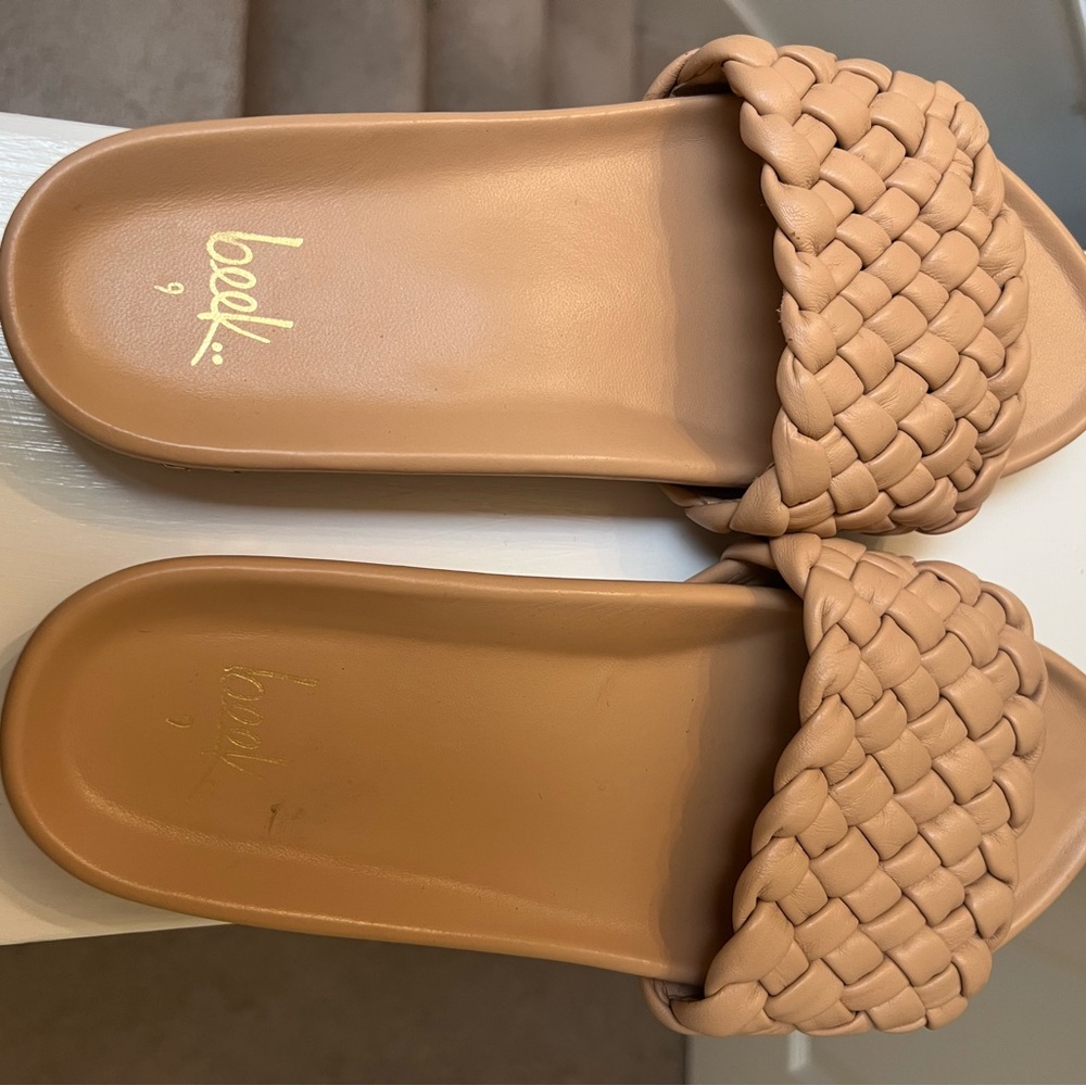 beek Triller Slide Sandals Anthropologie Leather Braided  Slip On Tan Sz 9